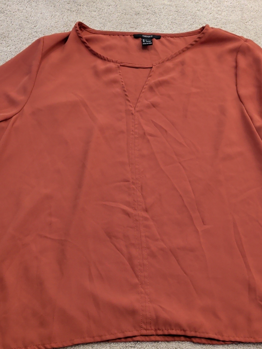 Forever 21 Womeen's Long-Sleeve Shirt in Rust Orange